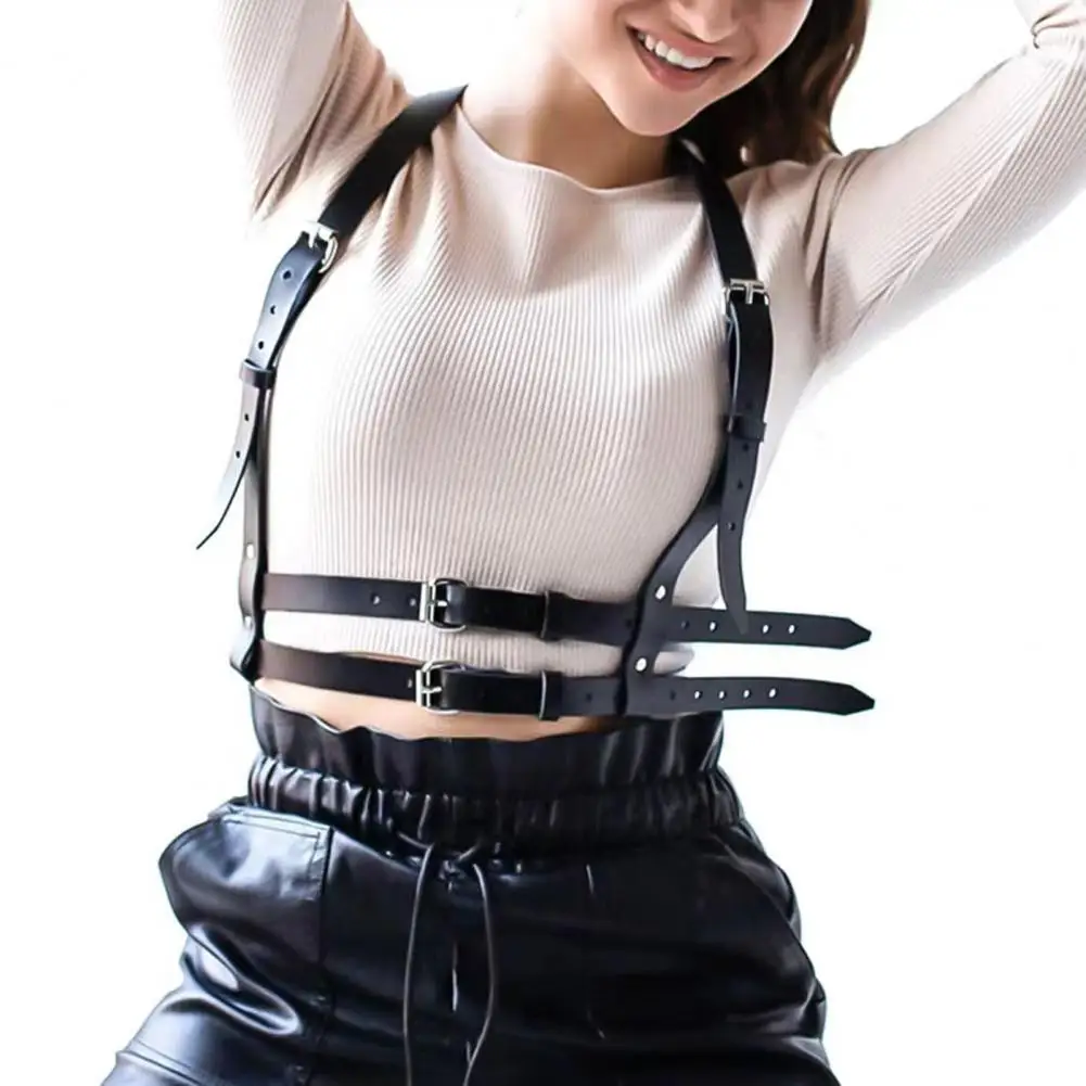 Faux Leather Waist Accessory Punk Faux Leather Chest Harness Belt with Adjustable Body Bondage Strap Clothing for Women