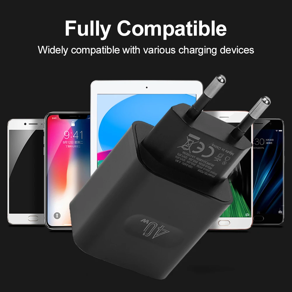 USB C Charger 40W Fast Charging Charger 2Ports Type C Mobile Phone Charger PD Power Adapter for Samsung Xiaomi for iPhone QC3.0