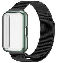 Milanese Loop Strap with Magnetic Wristband and Screen Protector Cover - Samsung Galaxy Fit 3 (Black green)