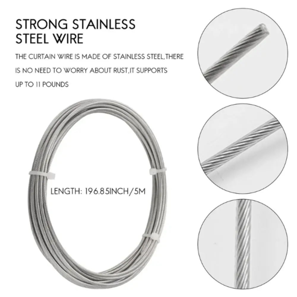 304 Stainless Steel Clothes Drying Rope Balcony Mount Curtain Wire Set Retractable Clothesline Non-Perforating Design