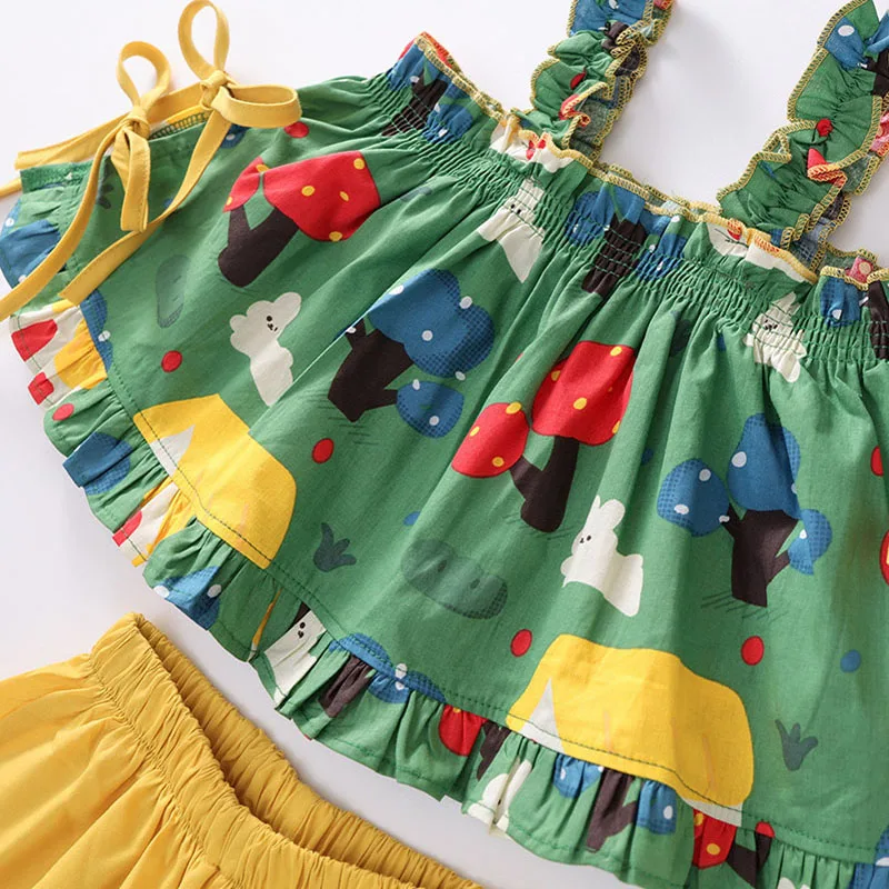 Girls Summer Cartoon Bunny Suspender Top Suit