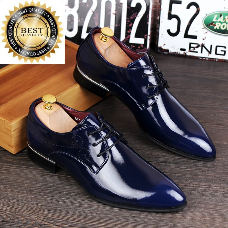 

fashion men big size British wedding party dresses bright patent leather shoes pointed toe oxfords shoe young gentleman sneakers