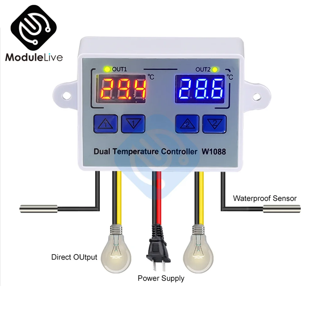 W1088 LED Digital Temperature Sensor Meter 12V Controller Electric ...