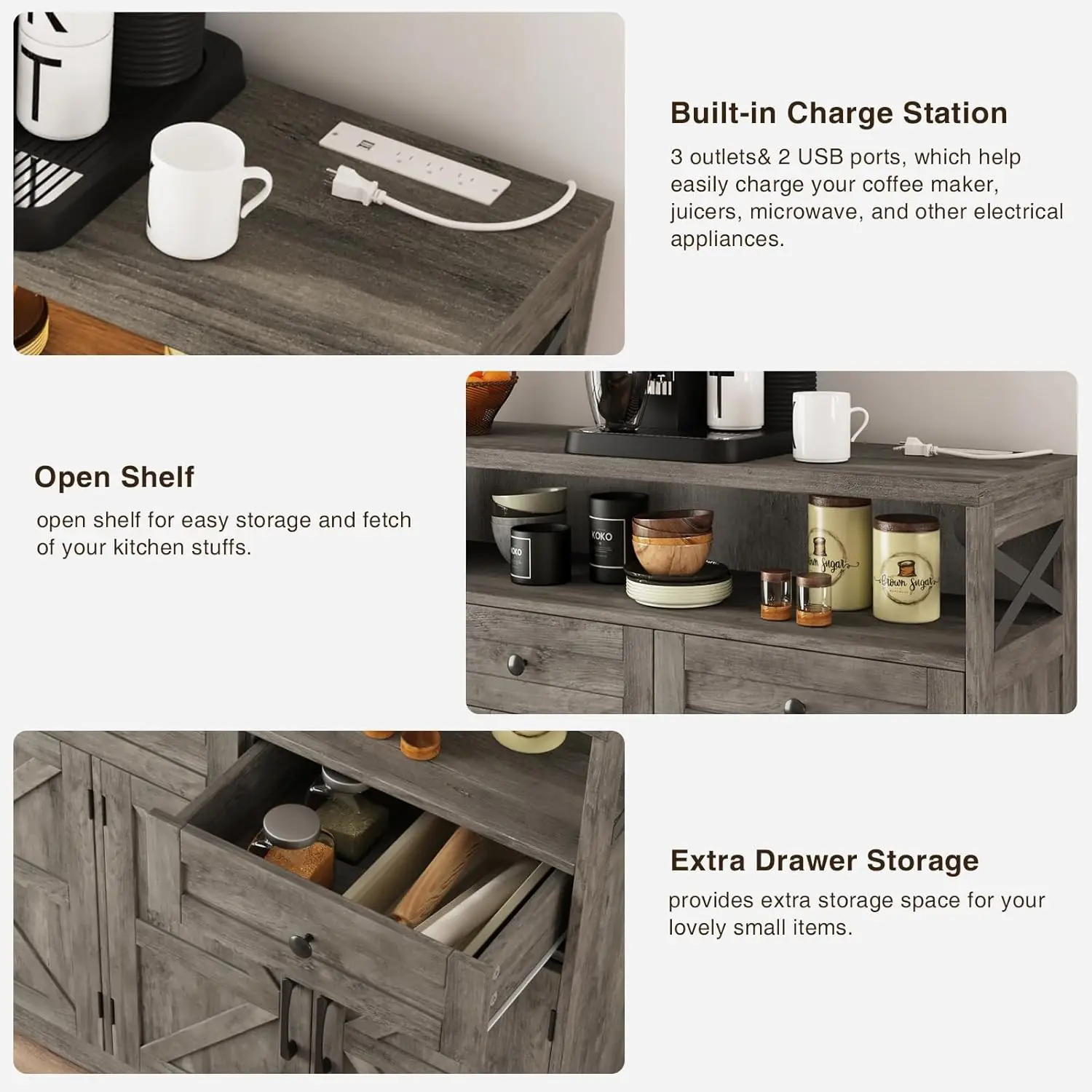 Vabches Farmhouse Buffet Cabinet 6