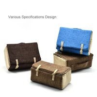 Foldable Storage Bag Outdoor Travel Tote Bag Linen Fabric Button Design Pot Cups Tea Set Organizer 2