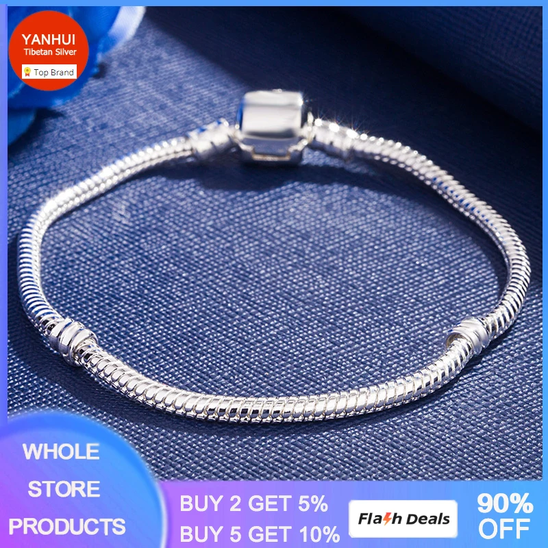 YANHUIOriginalRealTibetanSilverBraceletFitDIYBeadsCharm