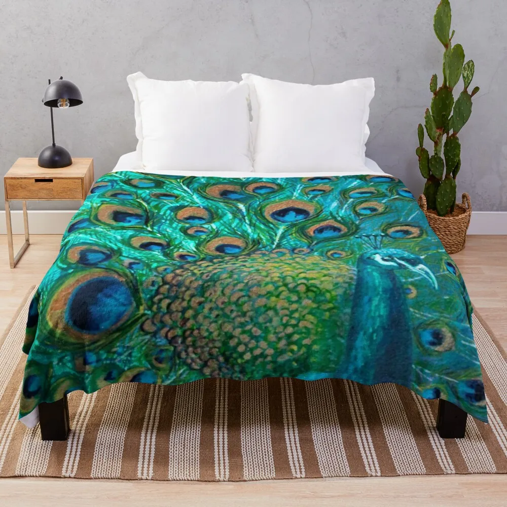 Colourised Peacock Throw Blanket microfiber blanket woven blanket