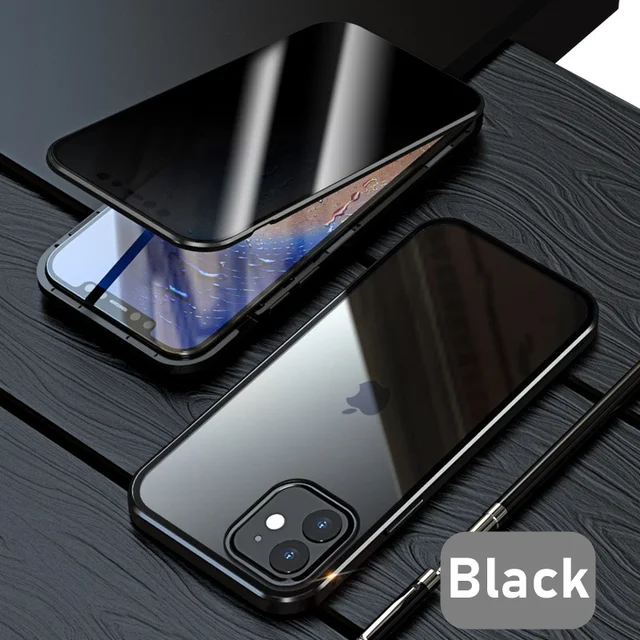 Tongdaytech Privacy Magnetic Case For Iphone XS 13 12 11 Pro MAX XR 6 7 8 Plus Magnet Metal Tempered Glass 360 Protective Cover Black