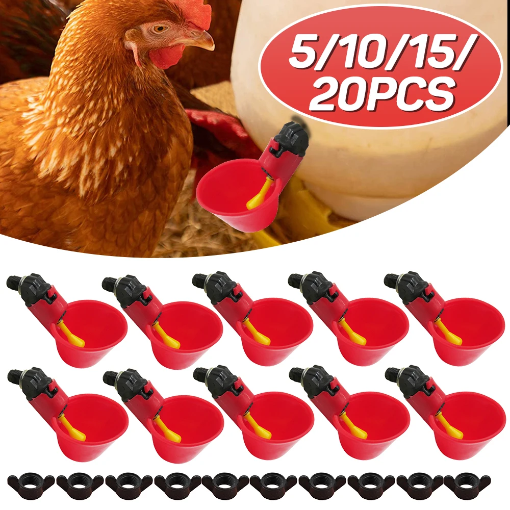 20Pcs Chicken Drink Quail Waterer Bowls Bird Automatic Feeder Drinking Cups Red 