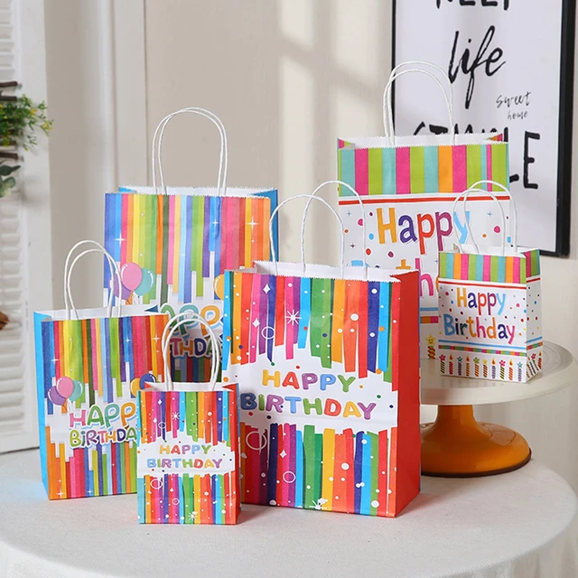 Bolsa de regalo de papel de dibujos animados de arcoíris con asa para  niños, embalaje de regalo de recuerdo portátil, bolsa de mano, suministros de  fiesta de Baby Shower, 12 piezas - AliExpress