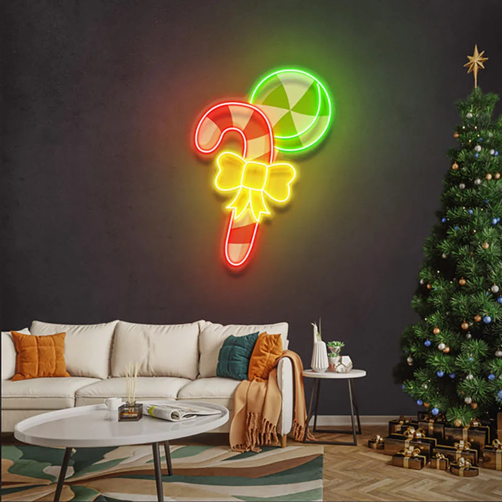 

Christmas Candy Cane Neon Sign for Christmas Party Bedroom Living Room Wall Decor Custom Led Neon Lights Christmas Decoration