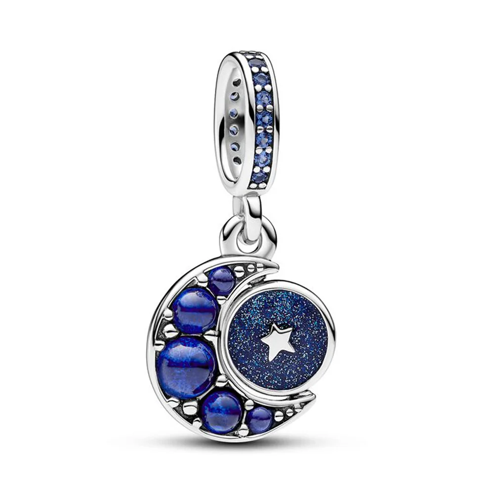 

2023 Winter 925 Sterling Silver Bead Sparkling Moon Spinning Dangle Charm Fit Pandora Women Bracelet Bangle Gift DIY Jewelry