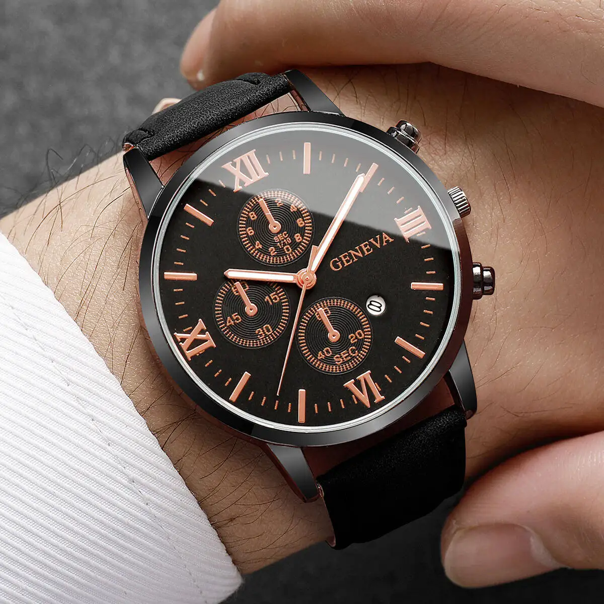 Fashion Roma Dial Men's Watch Casual Leather Strap Men Business Watches Analog Quartz Wristwatches with Calendar(Without Box)