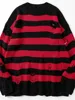 Striped Sweaters Women Punk Unisex Sweater Autumn Hollow Out Hole Broken Jumper Loose Oversized Pullouvers Harajuku Streetwear 1
