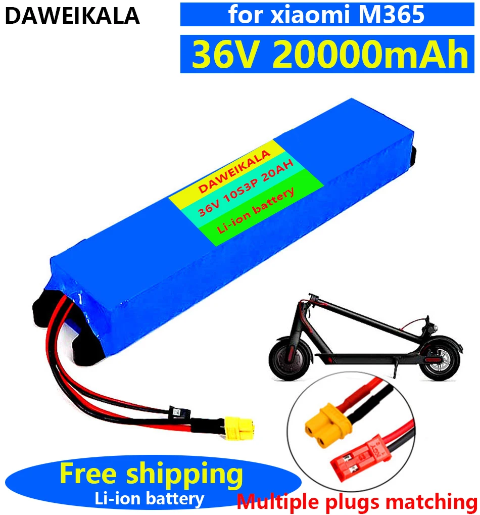 

2024 36V 20Ah 18650 Lithium Battery Pack 10S3P 20000mah 800W Same Port 42V Electric Scooter M365 Ebike Power Battery with BMS