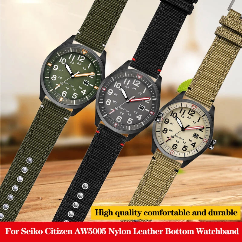 Cinturino Inferiore In Pelle Di Nylon Da 20Mm Per Citizen Eco-Drive Aw5005 Timex Seiko Bracciale Con Cinturino Sportivo Impermeabile Casual Verde