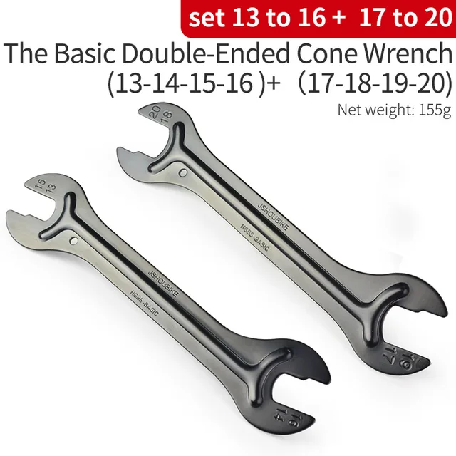 JSHOU BIKE Head Open End Axle Hub Cone Wrench 13 to 24mm High Carbon Steel Bicycle Removal Repair Tool Black set 13 to 20