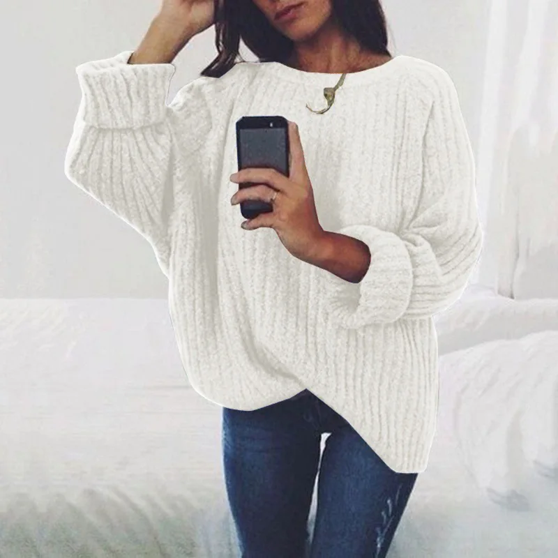 

Women's Sweater 2023 Autumn Winter New Round Neck Solid Color Casual Loose Large Size Knit Sweater