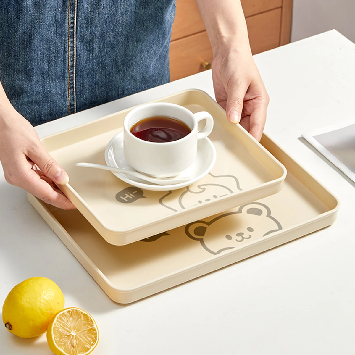 WORTHBUY Plastic Serving Tray Multifunctional Rectangular Storage Tray Restaurant Household Kitchen Cute Tableware Dessert