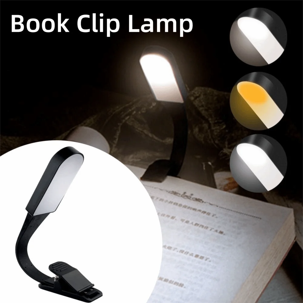 Compact Adjustable Book Clip Lamp 360 Degree Bending Portable LED Reading Lights 3 Colors Detachable Mini Table Lamp Bedside