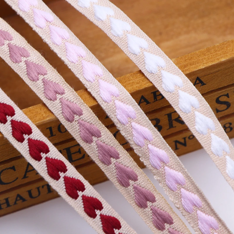 5m/10m 10mm 핑크 레드 화이트 짠 복숭아 하트 리본 결혼식 장식 선물 포장 활 공예 액세서리에 대 한 폴리 에스터로 만든