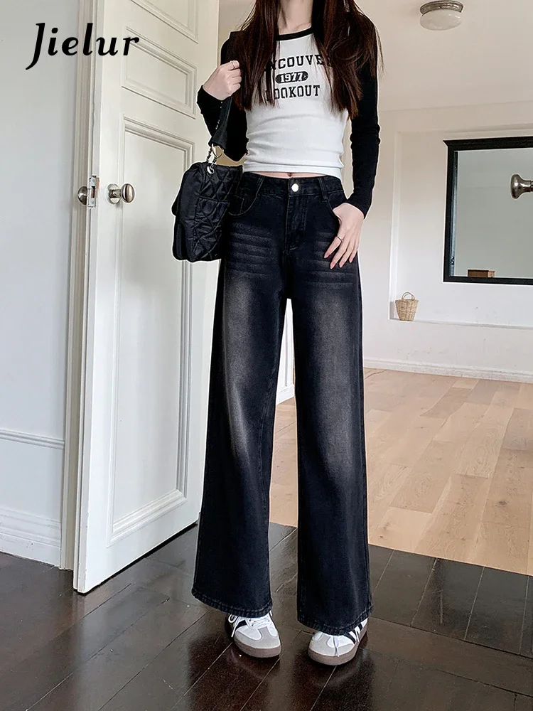 Jielur Autumn New Loose Women Jeans Vintage High Waist Slim Chicly Basic Woman Jeans Fashion Street Straight Leg Pants Female