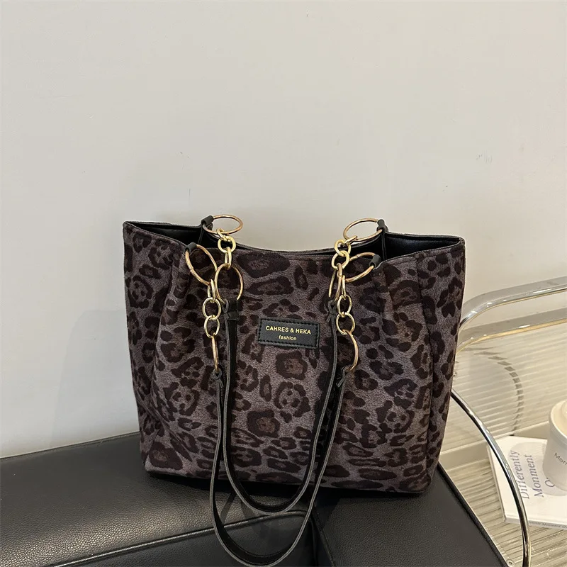 Vintage Leopard Print Handbag Stylish Brown PU Tote Shoulder Bag, Perfect for Women Shopping, Commuting, Office, College, Travel