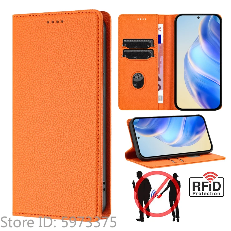 Premium Clamshell Leather Phone Case with Anti-theft Magnetic Flip Cover & Wallet Feature