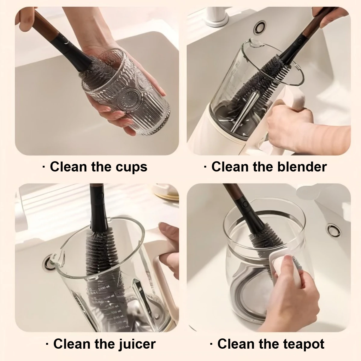 Long Handle Multifunctional Soft Bristle Cleaning Brush for Bottles and Containers