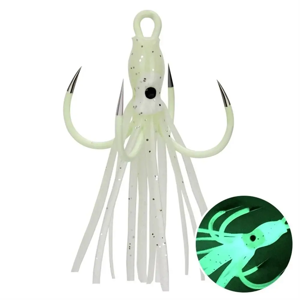 

1Pc Glow in Dark Octopus Lures 4 Hooks Squid Skirts Bait Soft Trolling Lures Luminous Octopus Baits Fishing Accessories