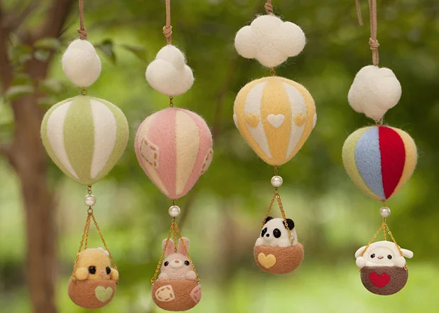 Hot air balloon zoo cartoon animal set wool needlepoint kit wool felt needle felting pendant craft needlecraft DIY handmade