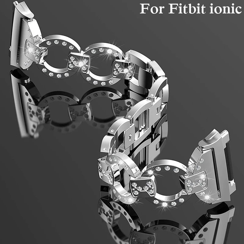 Fashion Stainless Steel with luxury rhinestone Bracelet For Fitbit Ionic Smart watch Metal Replacement Bracelet correa