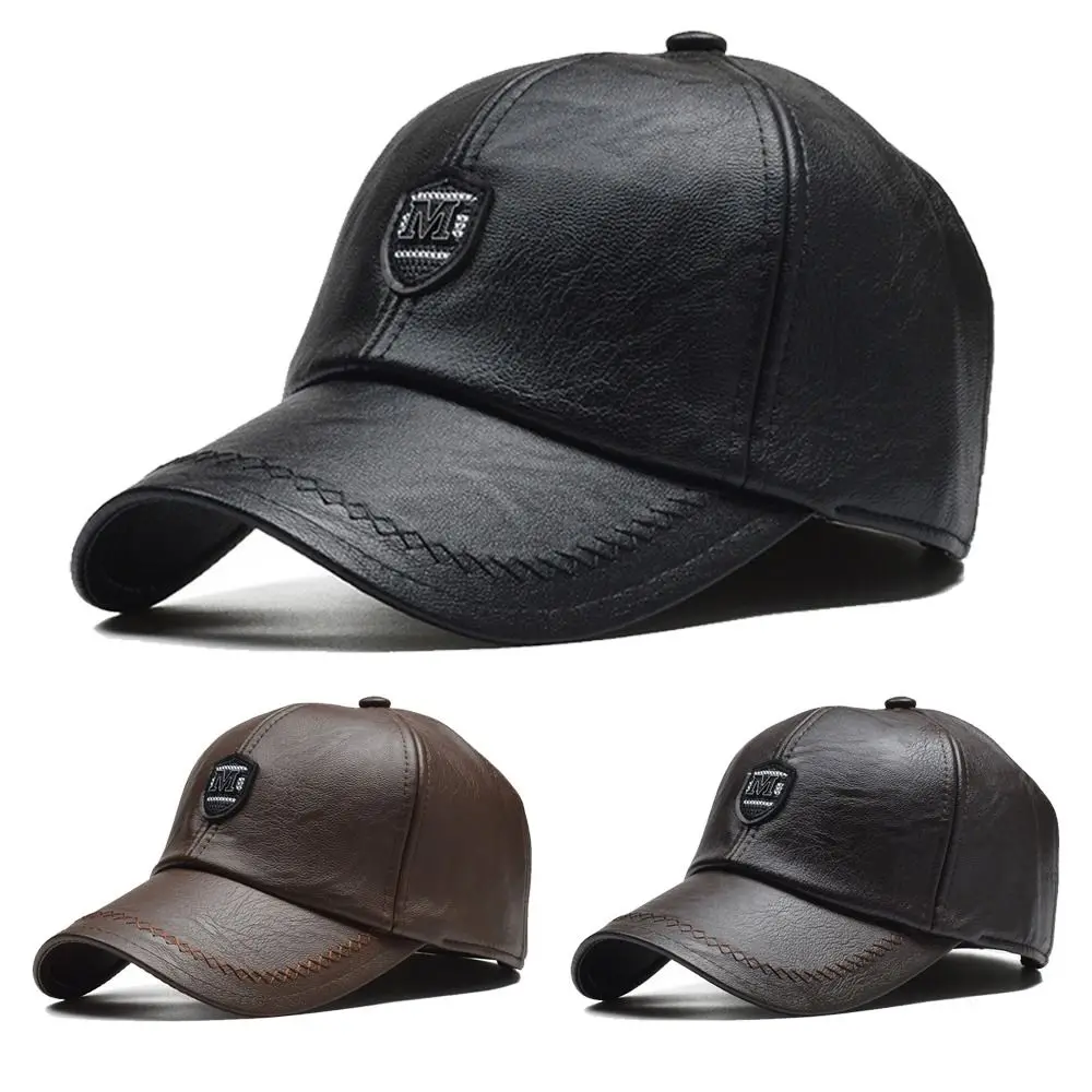 

Outdoor Sports Leather Baseball Caps Casual Adjustable Autumn Winter Plush Warm Caps Snapback Hats Men Women