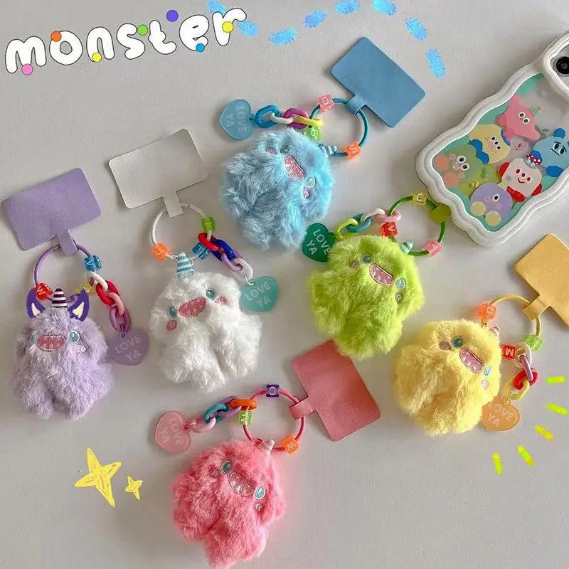 

Hot Style Cute Plush Little Monster Cartoon Hanging Ornaments Phone Case Universal Anti-Lost Portable Bag Pendant Kawaii Female