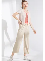 Pantalon large à longueur de rinçage pour femme, décontracté, couleur unie, taille élastique, adt Ice, printemps, été 3