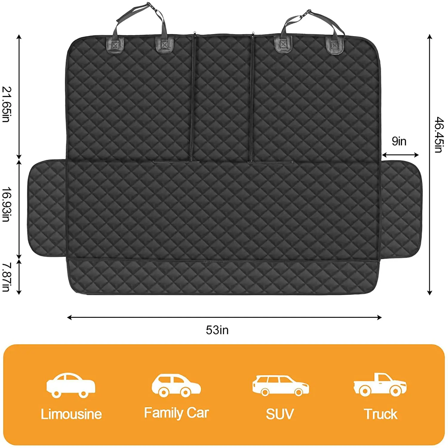 Dog Car Seat Cover Waterproof With Side Flaps Pet Back Carrier Hammock Convertible