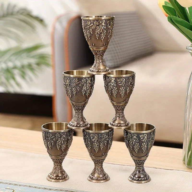 Vintage Metal Embossed Wine Cup 1Pcs Creative Wine Cup Home Decor Glass for Party