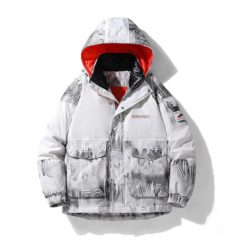 Brand Winter Men's Jackets Loose Hooded Thickened Warm Couple Jackets Paired with White Duck Down Filling Soft Padded Jackets