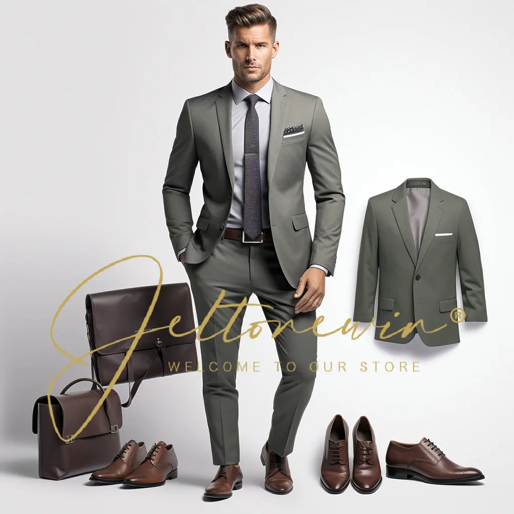 

Мужской однотонный костюм, Новое поступление, облегающая деловая официальная одежда, смокинг высокого качества, свадебное платье, мужские костюмы, повседневный костюм для мужчин, 2 шт.