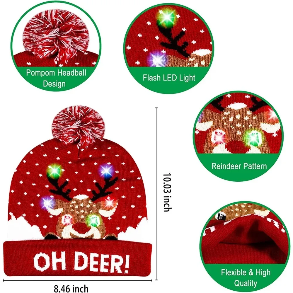 LED Christmas Knitted Hat Light Up Xmas Beanie Cap Unisex Winter Beanie Sweater Hat with Colorful LEDs for Christmas New Year knitted caps mens woollen hats