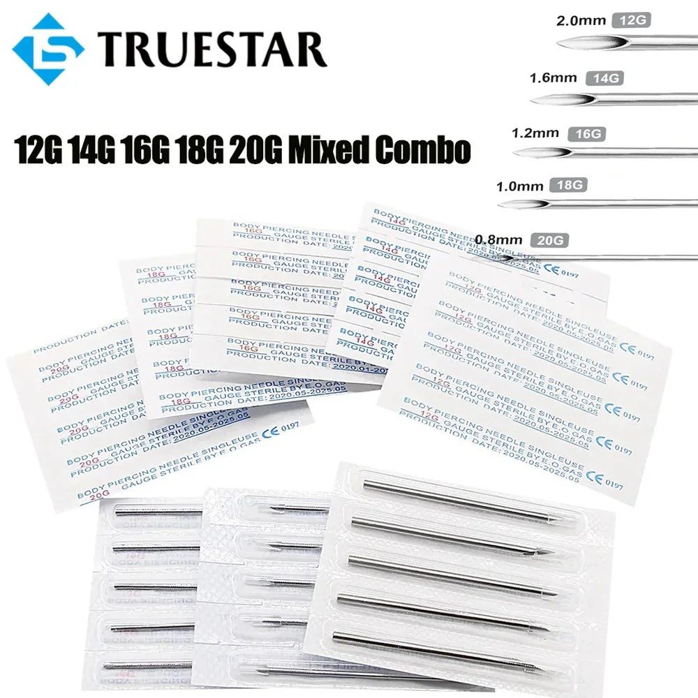 

100/50PCS Disposable Stainless Steel Piercing Needles Mixed 12/14/16/18/20G for Ear Nose Eyebrow Lip Piercing Tool Hollow Needle