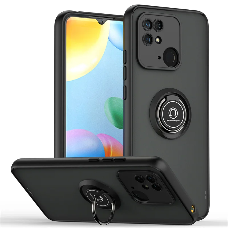 Shockproof Matte Phone Case with Magnetic Ring Stand Holder and Armor Protection