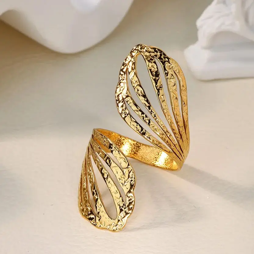 Wing Feather Rings Stainless Steel Geometric Fashion Jewelry for Women