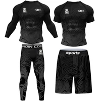 Skull Jiu jitsu Rush Guard MMA Compression T-Shirt+Leggings Sets Bjj Gi Boxing Rashguard Men's Grappling Kickboxing Jerseys 2