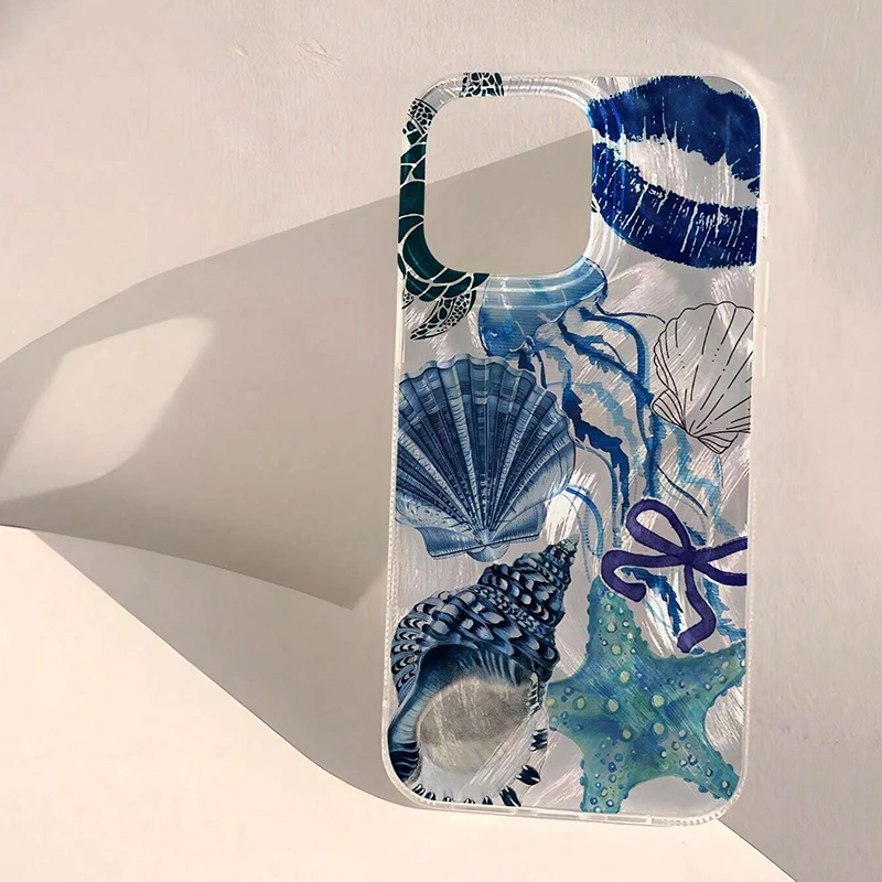 Seaside Scenery Wave Beach Pattern Phone Case with Feather Texture Cover