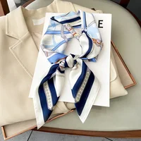 Luxury Design Skinny Silk Square Scarf Women Chain Print Foulard Neckerchief Lady Soft Satin Hairband Head Hijab Bag Ribbon Gift 2