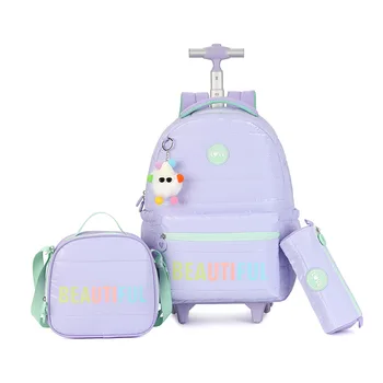 3pcs/set Kids School Backpack Children Book Bags  for Girls Travel  Wheeled Backpack Trolley School Bag With Wheels Lunch bag 1