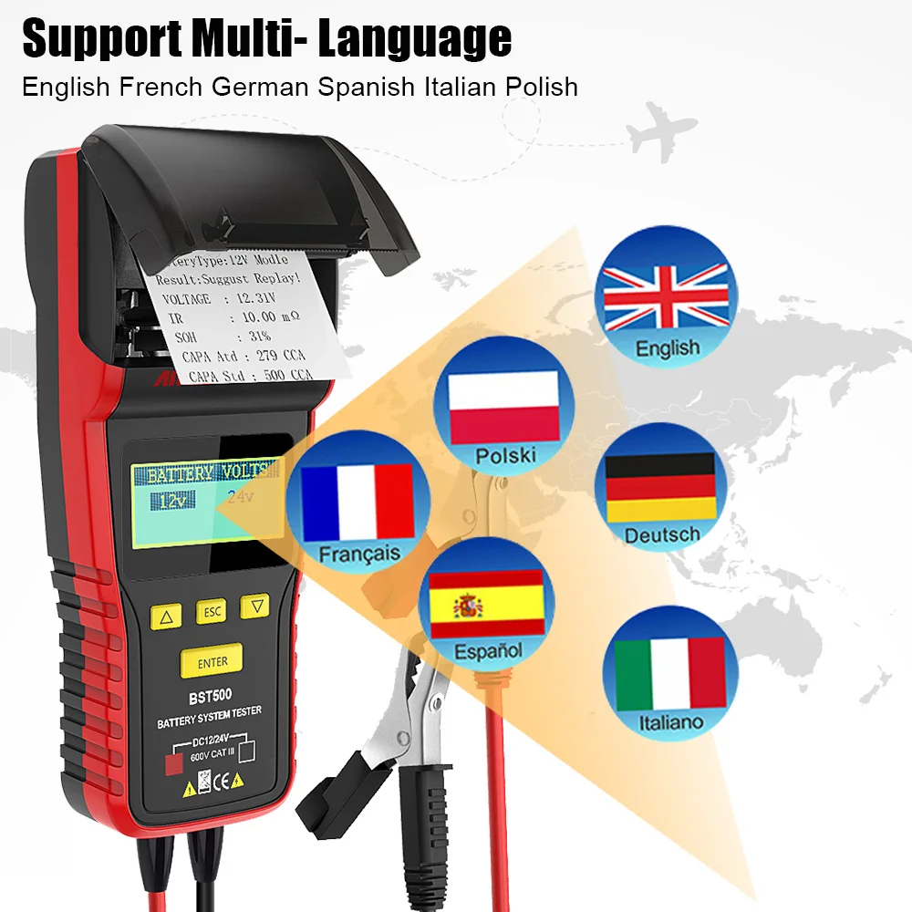 12V/24V Car Battery Tester ANCEL BST500 Automotive Battery Load Tester Cranking Charging Analyzer with Printer Diagnostic Tool