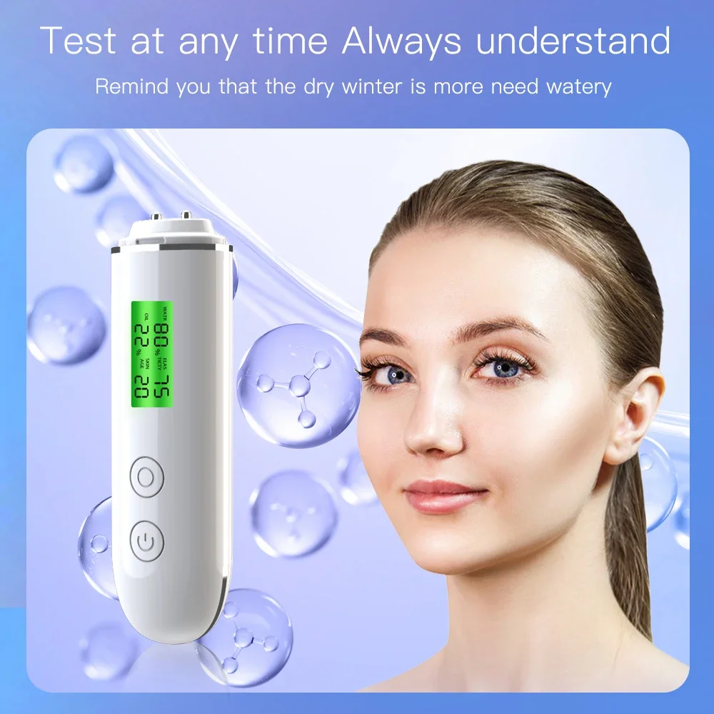 Portable Rechargeable Skin Analyzer Detector LCD Digital Water Oil Moisture Tester Fluorescent Agent Detection Face Care Tool