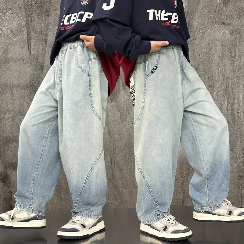 여름 어린이 어린이 경량 그라데이션 블루 진 소년 캐주얼 모기 방지 데님 바지 어린이 봄 얇은 바지